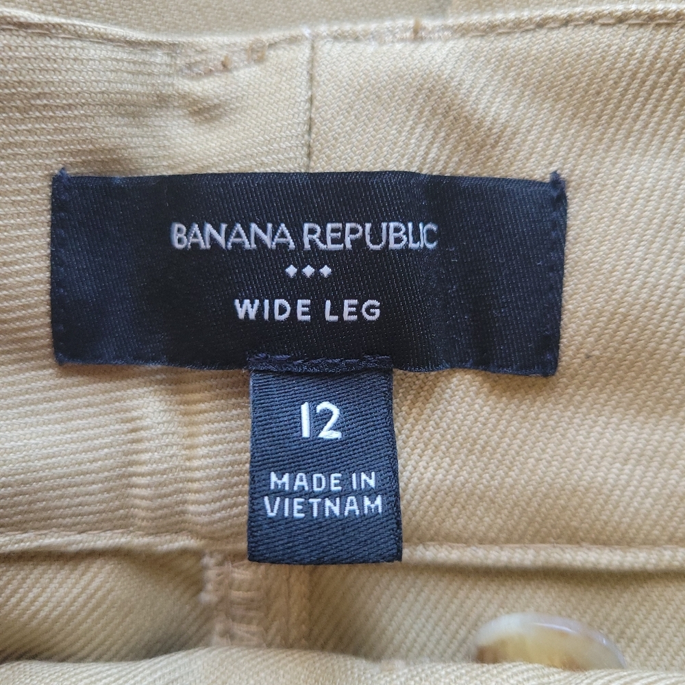Banana Republic Wide Leg Trouser Pants Sz 12 Khaki Twill High Rise Quiet Luxury - Picture 9 of 12